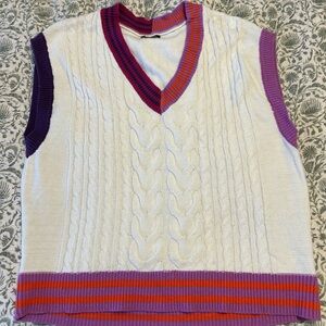 Wild Fable V-Neck Sweater in Cream and Purple with Collegiate Style